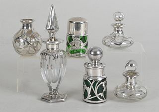 A Group of Six Silver Overlay Scent Bottles