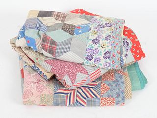 Three American Feedsack and Plaid Pieced Quilts