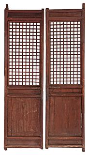 Pair Chinese Red Painted Architectural Doors