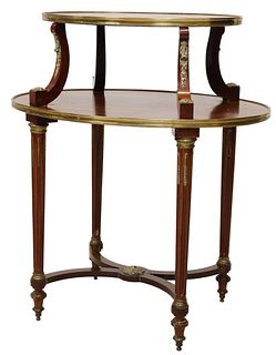 FRENCH LOUIS XVI STYLE MAHOGANY TWO-TIER SERVICE TABLE