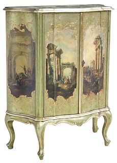 ITALIAN LOUIS XV STYLE PARCEL GILT PAINT-DECORATED CABINET