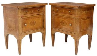 (2) MANNER OF GUISEPPE MAGGIOLINI ITALIAN MARQUETRY NIGHTSTANDS