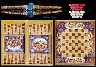 Persian Hand Painted Isfahan ' Khatam ' Backgammon set