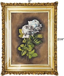 Signed Early 20th C. Oil On Canvas 'Still Life' White Roses