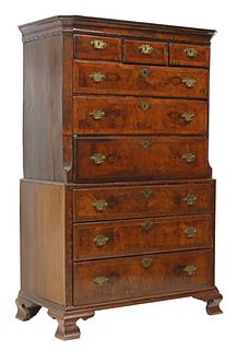 ENGLISH GEORGE III BANDED WALNUT CHEST-ON-CHEST