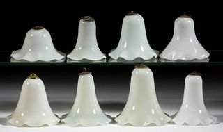 OPAL GLASS HANGING LAMP SMOKE BELLS, LOT OF EIGHT