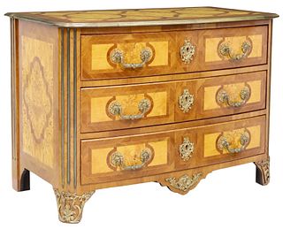 LOUIS XIV STYLE ORMOLU-MOUNTED PARQUETRY THREE-DRAWER COMMODE