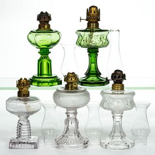 ASSORTED GLASS KEROSENE MINIATURE LAMPS, LOT OF FIVE