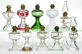 ASSORTED GLASS KEROSENE MINIATURE LAMPS, LOT OF TEN