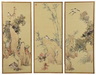 Chinese Triptych, Ink and Color on Silk