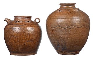 Two Large Chinese Brown Glaze Pottery Vessels
