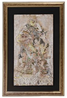 Balinese Carved and Polychromed Framed Wood Panel