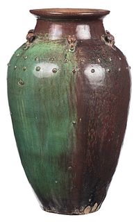Large Thai Brown and Green Glazed Earthenware Storage Jar