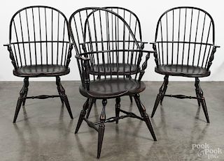 Five Windsor chairs, by Ashlen, to include four sackbacks and a fanback.