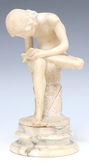 ITALIAN GRAND TOUR STYLE CARVED ALABASTER SCULPTURE SPINARIO