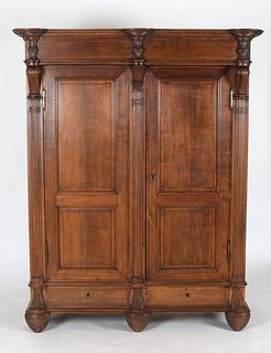 French Baroque Revival Carved Oak Armoire