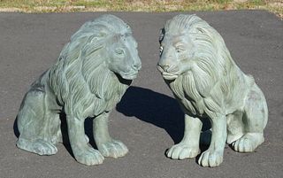 A Pair of Bronze Garden Lions