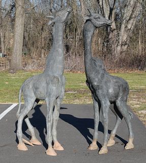 Two Large Bronze Garden Giraffes