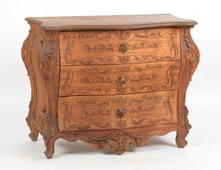Continental Rococo Style Carved Bombe Chest of Drawers