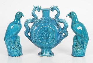A Pair Of Chinese Porcelain Hawks