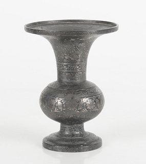 An Indian Bidri Silver Inlaid Vase