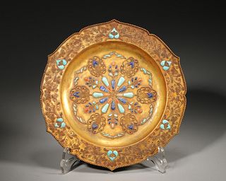 A flower patterned gem-inlaid gilding silver plate,Tang Dynasty,China