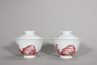 A pair of underglaze red flower patterned porcelain bowls,Qing Dynasty,China