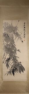 A Chinese hanging scroll painting of bamboo, Qi Baiahi mark