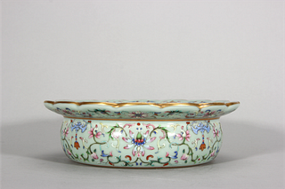 A celadon glaze famille rose flower porcelain washer,Qing Dynasty,China