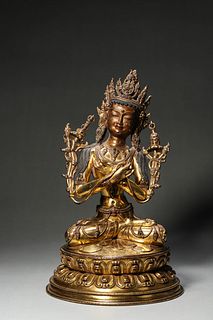 A gilding copper bodhisattva statue