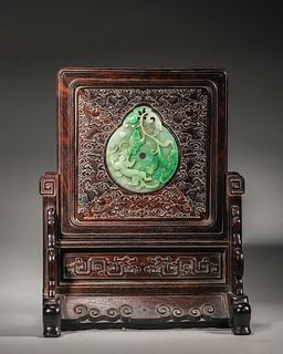 A fragrant rosewood jadeite-inlaid screen,Qing Dynasty,China