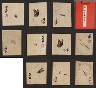 12 pages of Chinese painting of insect, Qi Baishi mark
