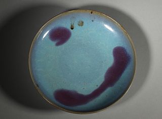 A red splashed Jun kiln porcelain plate,Song Dynasty,China