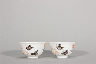 A pair of famille rose flower porcelain tea cups,Qing Dynasty,China