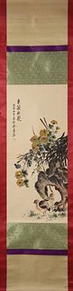 A Chinese bird-and-flower hanging scroll painting, Jin Mengshi mark,Qing Dynasty,China