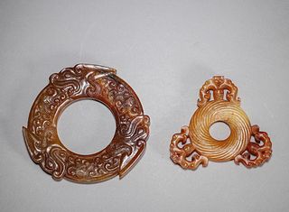 A pair of patterned jade pendants,Han Dynasty,China