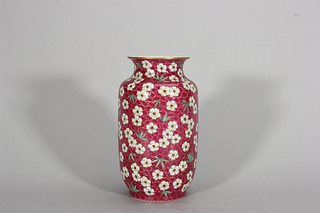 A red glaze famille rose flower porcelain lantern shaped vase,Qing Dynasty,China