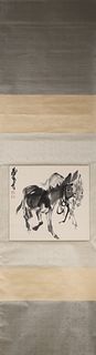 A Chinese hanging scroll painting of donkey, Huangzhou mark
