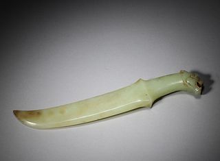 A jade dragon head knife,Han Dynasty,China