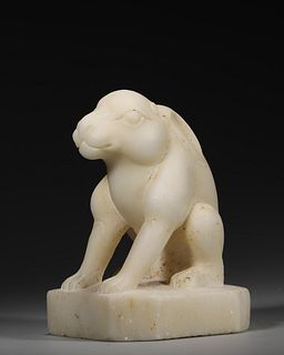 A white jade rabbit paperweight,Tang Dynasty,China