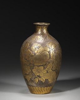 A gilding silver flower patterned vase,Tang Dynasty,China