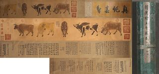The Chinese painting of 5 cattle, Hanhuang mark,Tang Dynasty,China