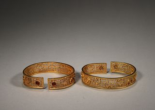 A pair of gilding silver bracelets,Qing Dynasty,China,Qing Dynasty,China
