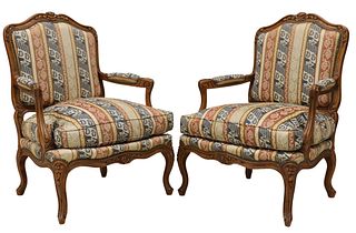 (2) FRENCH LOUIS XV STYLE UPHOLSTERED FAUTEUIL A LA REINE