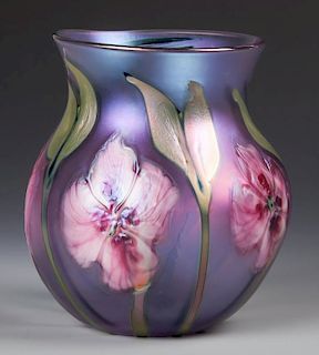 1988 Charles Lotton Multi Flora Art Glass Vase