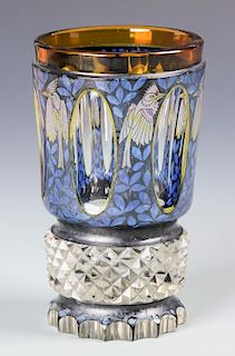 Gottlub Mohn Style Blue and Amber Cut Glass Beaker