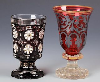2 Biedermeier Style Cased Glass Goblets