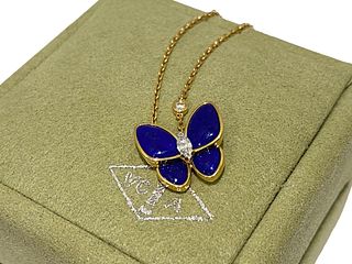 Van Cleef & Arpels Two Butterflies Pendant, 18K Yellow Gold, Lapis Lazuli, Diamond
