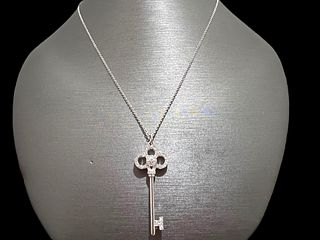 Tiffany & Co. Keys Mini Crown Key Pendant in 18k White Gold with Diamonds