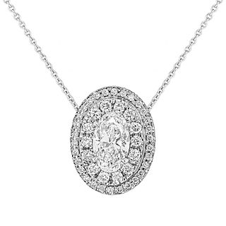 GIA Certified Double Halo Oval Shaped Diamond Pendant in Platinum 0.70 Carat